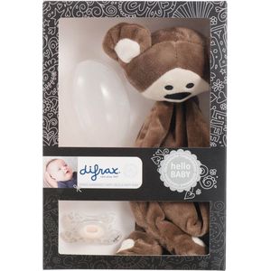 Difrax Baby Cadeauset Unisex - 1x Knuffelaap Mari - 1x Fopspeen 0-6 Maanden en 1x Steriliseerei