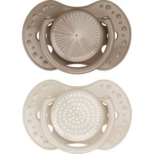 Difrax LOVI Dynamische Fopspeen 3 tot 6 Maanden - Beige & Bruin - 2 Stuks, Siliconen Speen, Gemakkelijk te Accepteren