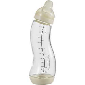 Difrax Glazen Baby S-fles 250 ml Natural - Cremewit - 1 Stuk, Baby fles met Anti-Colic, S-Vorm zorgt voor constante stroom