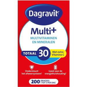 Dagravit Totaal 30 Multivitaminen - Vitamine A, C en het mineraal selenium ondersteunen het afweersysteem - 200 dragees