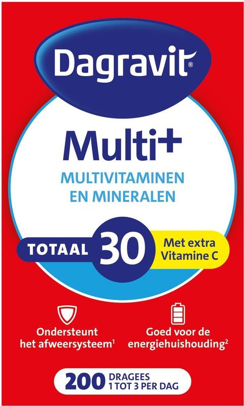 Dagravit Totaal 30 Multivitaminen - Vitamine A, C en het mineraal selenium ondersteunen het afweersysteem - 200 dragees