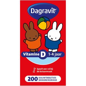 Dagravit Kids Vitamine D - Vitamine D speelt een rol bij de botaanmaak - 200 kauwtabletjes met bananensmaak