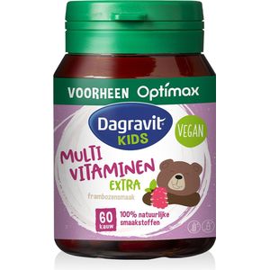 Dagravit Kids Multivitaminen Extra framboos - Vitaminen B12, C en zink, ondesteunen de weerstand - 60 kauwtabletten