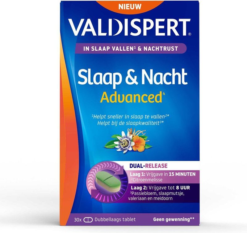 Valdispert Slaap & Nacht Advanced - Citroenmelisse helpt om sneller in slaap te vallen* - 30 dubbellaagse tabletten