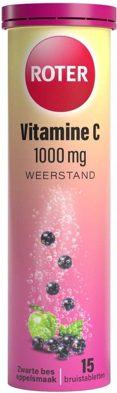 Roter - Vitamine C 1000 mg - Bruistabletten - Suikervrij - Vegan - Frisse Zwarte Bes-Appelsmaak - 15 Stuks
