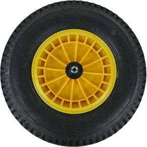 Kruiwagenwiel FORT SMB, kunststof velg Geel, profielband met binnenband, aslengte 130 mm en Ø 20mm