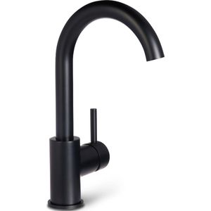 Blue Label Brondby XL Wastafelkraan Hoog C-uitloop - Mat Zwart - Zonder Waste - Messing - Kranen - Wastafelkranen - Opbouw Wastafelkranen