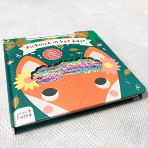 Leesboekje - picknick in het bos - met keerbare pailletten op iedere pagina