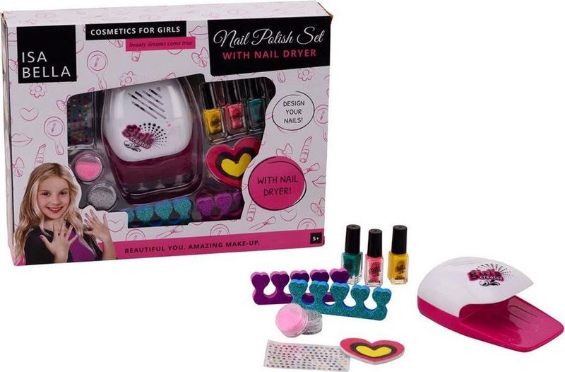 Visabella - Isabella Nagellakset - Speelgoedmake-up - 3 Potjes Nagellak - Met Nageldroger