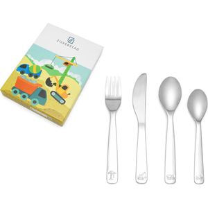 Zilverstad - Kinderbestek 4-delig Bouwvoertuigen RVS 18/10