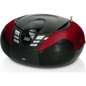 Lenco SCD-37 CD-speler voor kinderen, CD-radio, stereo-installatie, boombox, FM-radio-tuner, USB-aansluiting, MP3-2 x 1,5 W RMS, netvoeding en batterij, rood