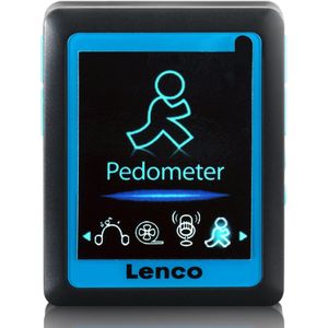 Lenco MP4-speler Podo-152 geïntegreerde stappenteller 4,6 cm LCD-scherm, 4 GB intern geheugen, SD-kaartsleuf, USB - blauw