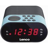 Lenco CR-07 wekkerradio met FM-tuner en LED-display, 2 wektijd, dubbel alarm, sluimerfunctie blauw/wit/roze zwart/normaal blauw