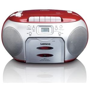 Lenco SCD-420RD Draagbare FM-radio met bovenlader, cd-speler en cassettedeck, lcd-display, herhalingsfunctie, automatische stop, hoofdtelefoonaansluiting