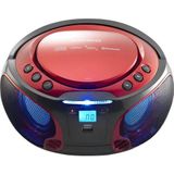 Lenco Boombox SCD-550 Red draagbare CD-speler met discolichteffect, FM-radio, USB Playback, Bluetooth, AUX-ingang, hoofdtelefoonaansluiting rood