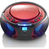 Lenco Boombox SCD-550 Red draagbare CD-speler met discolichteffect, FM-radio, USB Playback, Bluetooth, AUX-ingang, hoofdtelefoonaansluiting rood