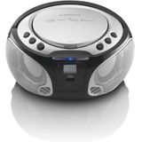 Lenco SCD-550 - CD-speler voor kinderen - CD-radio - Stereo-installatie - Boombox - MP3 en USB Player - Bluetooth - 2 x 2 W RMS-vermogen - Party Lights - Zilver