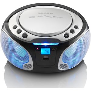 LENCO SCD-550SI - Draagbare FM Radio CD/MP3/USB/Bluetooth�-speler met LED verlichting - Zilver