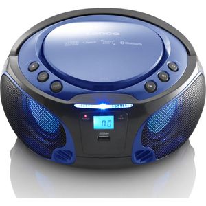 Lenco SCD-550 CD-radio voor kinderen – stereosysteem – boombox – MP3-speler en USB – Bluetooth – 2 W RMS Power – feestverlichting – blauw