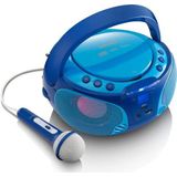 Lenco SCD-650BU - Draagbare radio CD speler met karaokemicrofoon en LED - Blauw