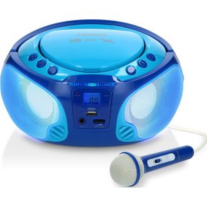 Lenco SCD-650BU - Draagbare radio CD speler met karaokemicrofoon en LED - Blauw