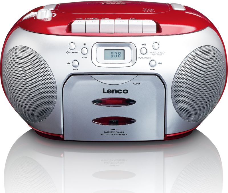Lenco SCD-420RD - Draagbare radio CD speler met MP3 optie en koptelefoon - Rood