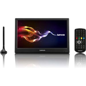 Lenco TFT-1038 10-inch draagbare HD TV met DVB-T2 – LCD televisie met multimediaspeler en USB – digitale en analoge tv voor keuken, slaapkamer of caravan – geïntegreerde accu – AV-In – zwart