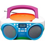 Lenco SCD-41 CD-speler voor kinderen, CD-radio, stereo-installatie, boombox, FM-radio, USB-poort, MP3, vermogen 2 x 1 W RMS, netvoeding en batterijen, meerkleurig