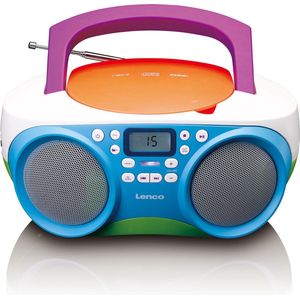 Lenco SCD-41 CD-speler voor kinderen, CD-radio, stereo-installatie, boombox, FM-radio, USB-poort, MP3, vermogen 2 x 1 W RMS vermogen, netvoeding en batterijen, meerkleurig