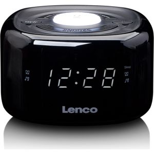 Lenco CR-12 Horlogeradio, wekker met nachtlichtfunctie, Easy Snooze, slaaptimer, twee wektijden, 20 zendergeheugen, aanpasbare helderheidsregeling, zwart, 117 x 117 x 71 mm