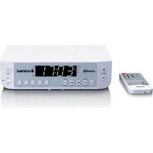 Lenco KCR-100 keukenradio, onderbouwradio met bluetooth, PLL FM-ontvanger, 5 geheugens, ledverlichting, 2 x 1 W RMS, klok met timerfunctie, afstandsbediening, wit