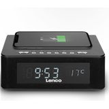 Lenco CR-580BK - Wekkerradio met Qi Wireless Smartphone oplader - Temperatuurweergave - Zwart