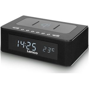 Lenco CR-580BK - Wekkerradio met Qi Wireless Smartphone oplader - Temperatuurweergave - Zwart