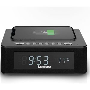 Lenco CR-580BK - Wekkerradio met Qi Wireless Smartphone oplader - Temperatuurweergave - Zwart