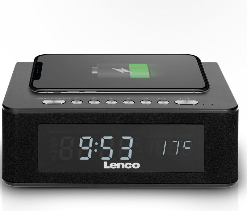 Lenco CR-580BK - Wekkerradio met Qi Wireless Smartphone oplader - Temperatuurweergave - Zwart