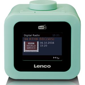 Lenco CR-620 DAB+ CR-620GR wekkerradio met 3"" TFT kleurendisplay, PLL FM, 40 geheugenzenders voor FM en DAB+, alarm en sluimerfunctie, 2 W RMS, 3,5 mm, groen