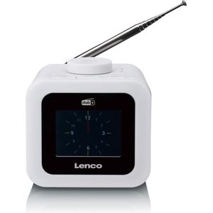 Lenco CR-620 DAB+ wekkerradio, 3 inch TFT-kleurendisplay, FM-ontvanger, 40 geheugen voor FM en DAB+, alarm en herhaling, 2 W RMS 3,5 mm aansluiting, wit