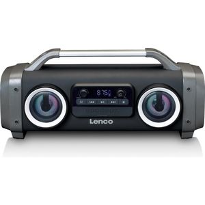 Lenco SPR-100 Boombox - IPX4 waterdichte Bluetooth 5.0 Boombox - geïntegreerde 4400mAh batterij - 25 Watt RMS - FM-radio-ontvanger - lichteffecten - equalizer - snoerloze muziekstreaming - zwart