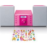 Lenco MC-013PK Stereoanlage - Kompaktanlage für Kinder - Radio CD-Player - LCD Display - AUX Eingang - 2 x 2 Watt RMS - mit Aufklebern - rosa