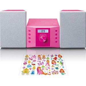 Lenco MC-013 - Stereo set met CD speler, AUX en stickersset - Roze