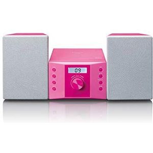 Lenco MC-013PK Compacte stereo-installatie voor kinderen, cd-speler, radio, lcd-display, AUX-ingang, 2 x 2 W RMS, met stickers, roze