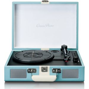 Classic Phono Retro Platenspeler - Vinyl Koffer met Bluetooth - Auto-stop - TT-110BUWH - Blauw Wit