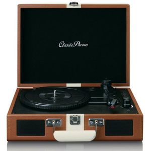 Classic Phono Retro Platenspeler - Vinyl Koffer met Bluetooth en ingebouwde Speakers - Auto-stop - TT-120BNWH - Bruin