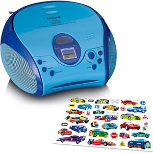 Lenco SCD-24 Kids - Radio CD Speler met AUX-uitgang en Sticker set - Blauw