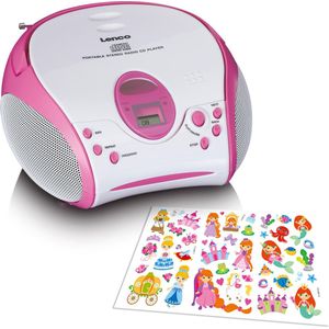 Lenco SCD-24 Kids - Draagbare Radio CD Speler met AUX en Sticker set - Roze