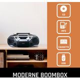 LENCO SCD-720SI - Draagbare Boombox - Zilver - Bluetooth, DAB+/FM Radio, CD, Cassette Recorder, USB Speler