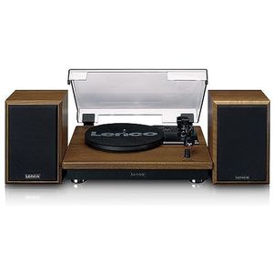 Lenco LS-100 - Hi-Fi Plattenspieler mit Bluetooth 5.0 - Externe Lautsprecher - 2 x 10 Watt RMS - Riemenantrieb - Auto-Stopp - Holz, 20 Watt RMS
