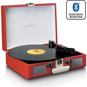 Classic Phono Retro Platenspeler - Vinyl Koffer met Bluetooth - Auto-stop - TT-110BRDWH -Rood Wit