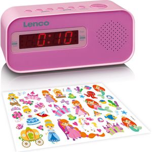 Lenco CR-205 Klokradio voor kinderen - twee uur wakker worden - FM PLL-radio - snooze-functie - dimmer - sticker - roze