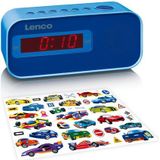 Lenco Klokradio voor kinderen CR-205 - Twee uur wakker worden - FM PLL Radio - Snooze-functie - Dimmer - Sticker - Blauw